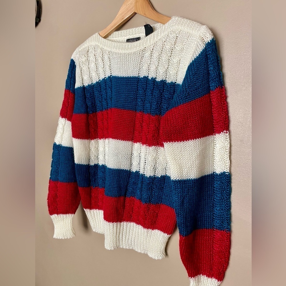 CHELSEA PLACE retro acrylic color block sweater sz M vintage cable kit MINT